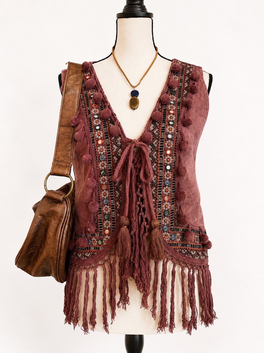 SAVAGE CULTURE Boho Embroidered Embellished Fringe Vest Top Festival | Small